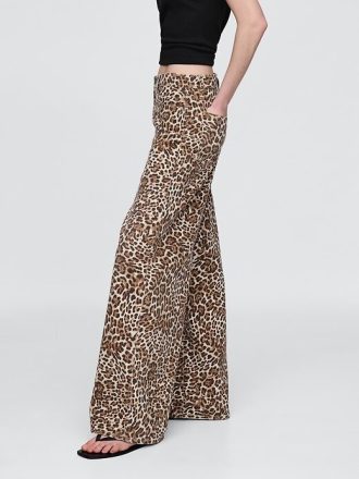 Jeans larghi leopardati ultra morbidi a vita media