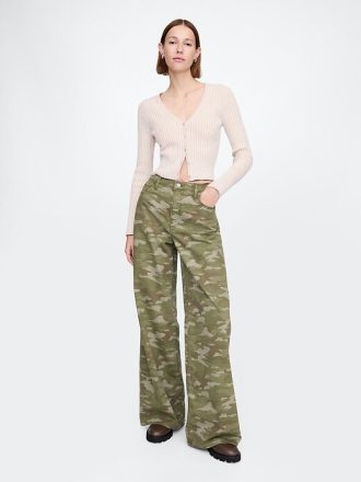Jeans larghi mimetici a vita media