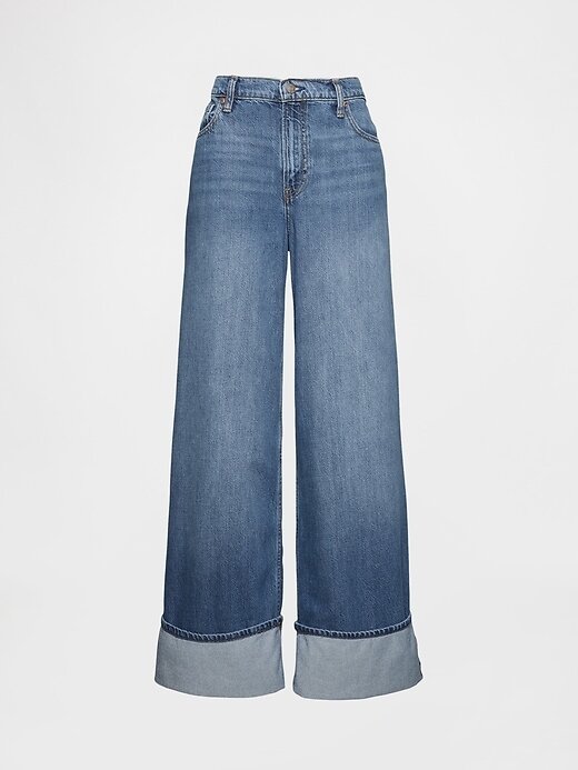 Jeans larghi ultra morbidi a vita media con risvolto Jeans larghi ultra morbidi a vita media con risvolto