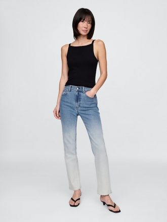 Jeans slim dritti a vita alta con effetto sfumato anni ’90