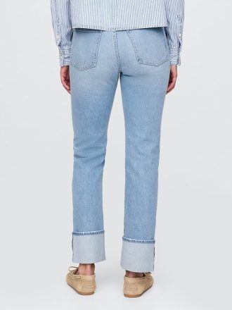 Jeans slim dritti a vita alta con risvolto anni ’90