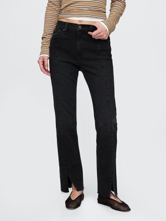 Jeans slim dritti a vita alta con spacchi in stile anni ’90