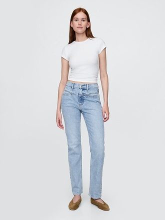 Jeans slim dritti a vita alta in stile western anni ’90
