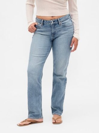 Jeans slim dritti a vita bassa e sinuosi anni ’90