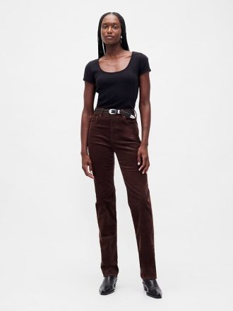 Jeans slim dritti in velluto a coste a vita alta anni ’90