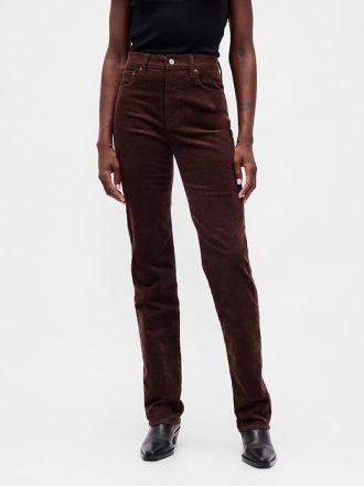 Jeans slim dritti in velluto a coste a vita alta anni ’90