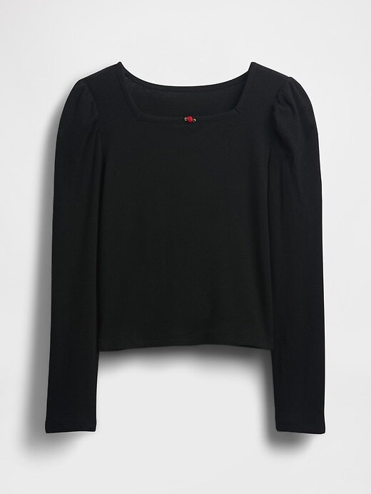 Maglia a maniche a sbuffo a coste per bambini Maglia a maniche a sbuffo a coste per bambini