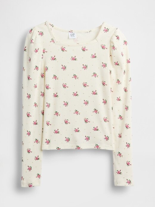 Maglia a maniche a sbuffo a coste per bambini Maglia a maniche a sbuffo a coste per bambini