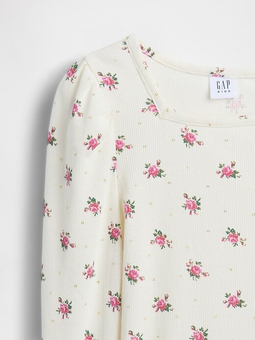 Maglia a maniche a sbuffo a coste per bambini Maglia a maniche a sbuffo a coste per bambini