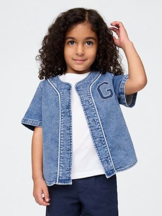 Maglia da baseball con logo in denim per neonati e bambini