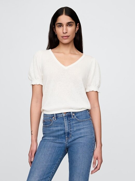 Maglia in misto lino con maniche a sbuffo Maglia in misto lino con maniche a sbuffo