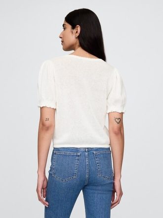 Maglia in misto lino con maniche a sbuffo