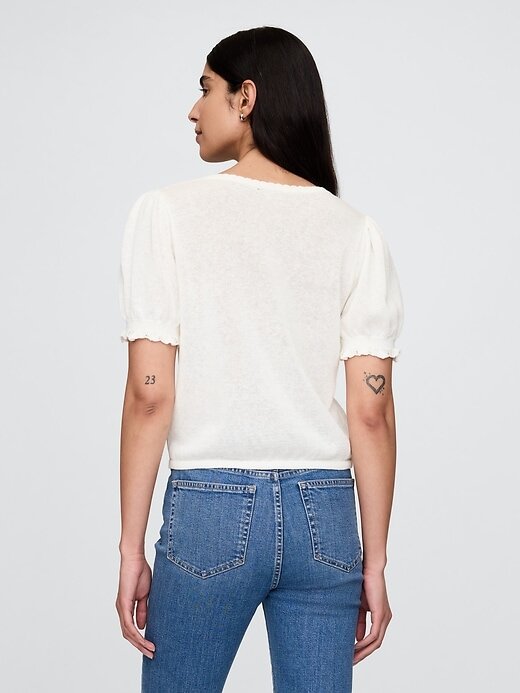 Maglia in misto lino con maniche a sbuffo Maglia in misto lino con maniche a sbuffo