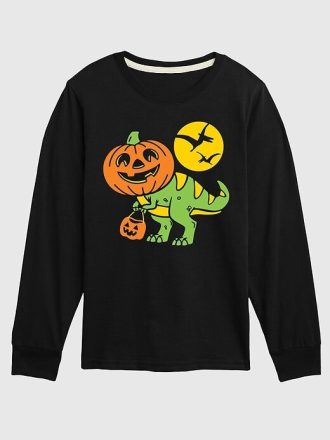 Maglietta a maniche lunghe con testa di zucca T-Rex per bambini