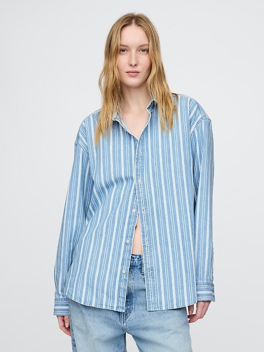 Maglietta a righe in denim per adulti Maglietta a righe in denim per adulti