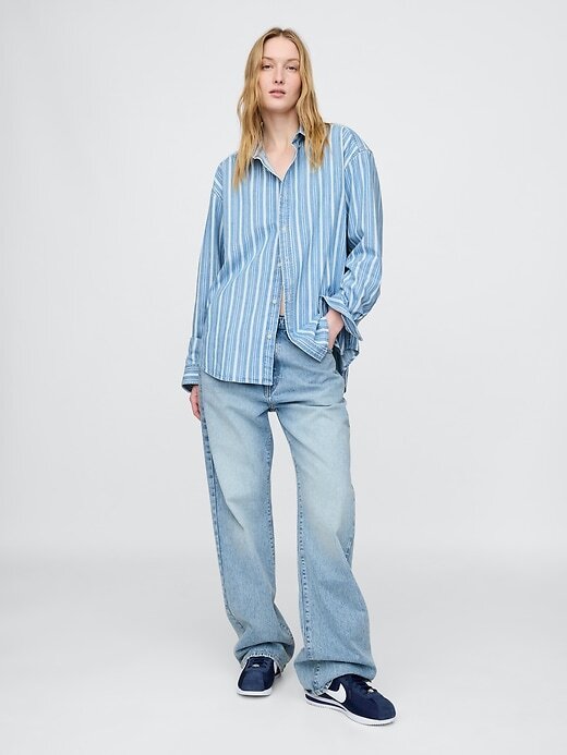 Maglietta a righe in denim per adulti Maglietta a righe in denim per adulti