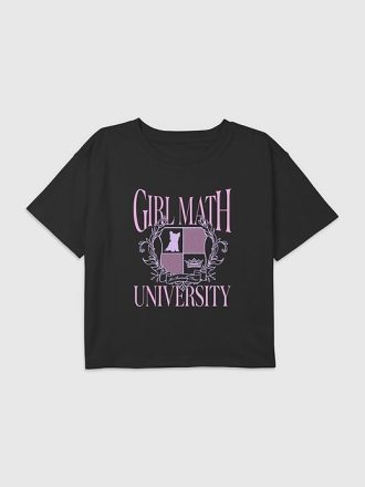 Maglietta corta squadrata con grafica e scritta “Math University” per bambine