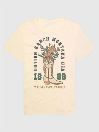 Maglietta grafica con stivale da cowboy con fiori di Yellowstone
