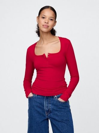 Maglietta Henley in jersey lavorato a maglia stretta