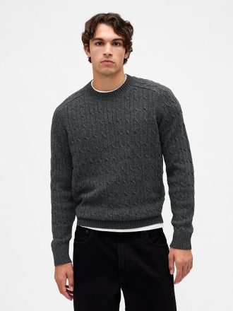Maglione a trecce in misto lana merino