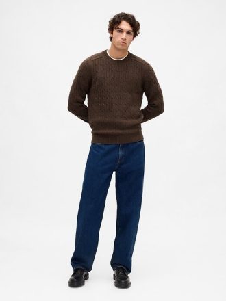 Maglione a trecce in misto lana merino