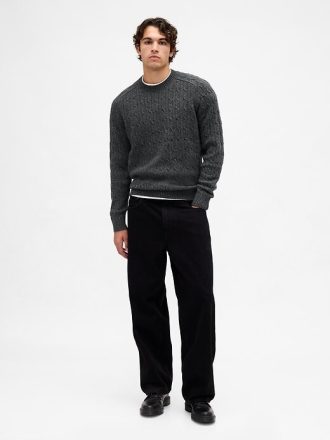 Maglione a trecce in misto lana merino