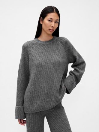 Maglione boyfriend CashSoft Shaker-Stitch