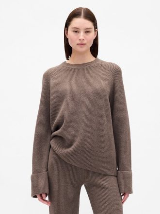 Maglione boyfriend CashSoft Shaker-Stitch