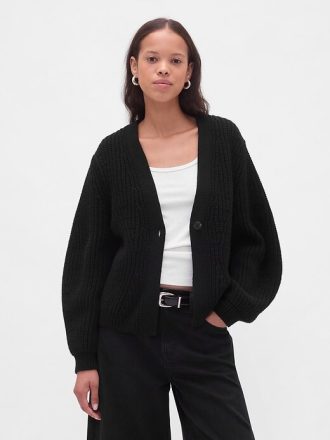 Maglione cardigan con maniche a botte