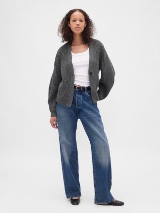 Maglione cardigan con maniche a botte