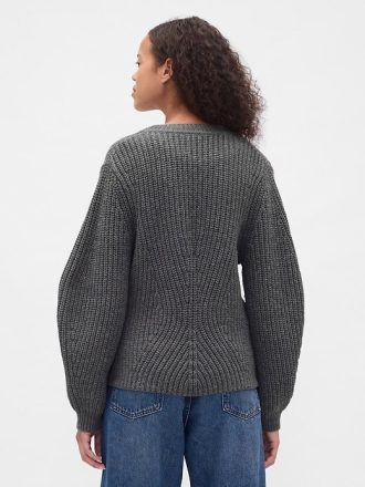 Maglione cardigan con maniche a botte