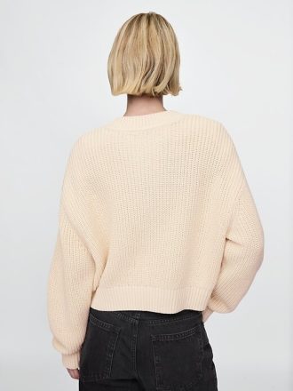 Maglione con scollo a V in 100% cotone con punto shaker