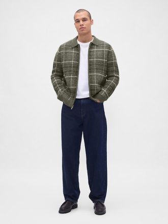 Maglione con zip a quadri spazzolati