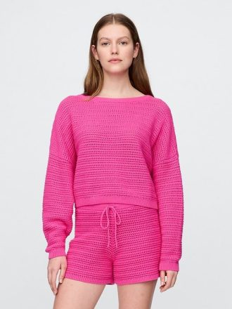 Maglione corto all’uncinetto con scollo a barca