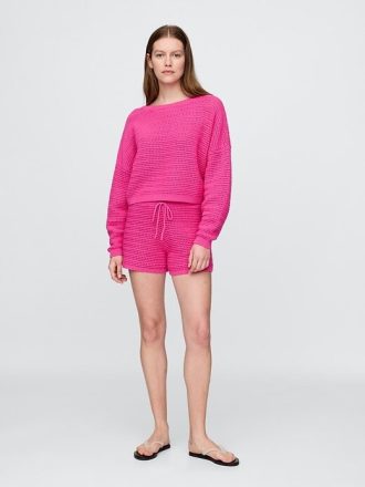 Maglione corto all’uncinetto con scollo a barca