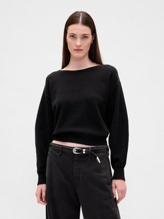 Maglione corto elasticizzato con maniche a lanterna CashSoft