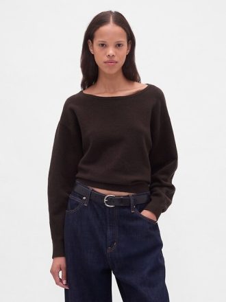 Maglione corto elasticizzato con maniche a lanterna CashSoft