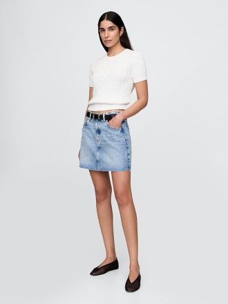 Maglione corto in maglia a trecce 100% cotone