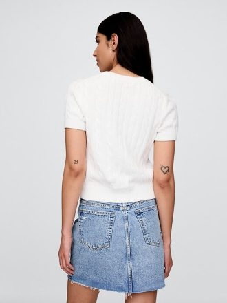 Maglione corto in maglia a trecce 100% cotone