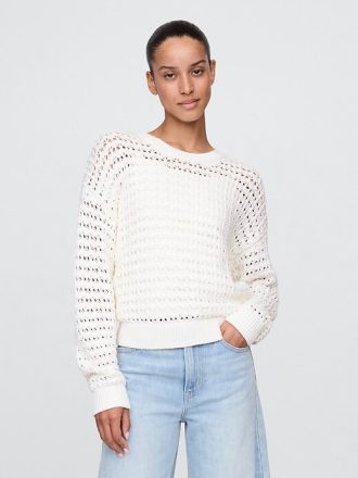 Maglione girocollo all’uncinetto in 100% cotone