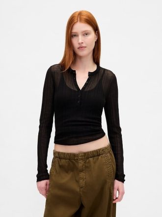 Maglione Henley a coste trasparenti