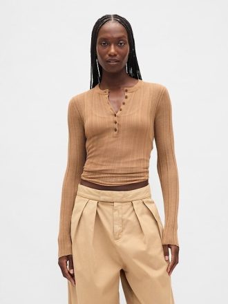 Maglione Henley a coste trasparenti
