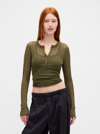 Maglione Henley a coste trasparenti