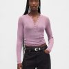Maglione Henley a coste trasparenti Maglione Henley a coste trasparenti