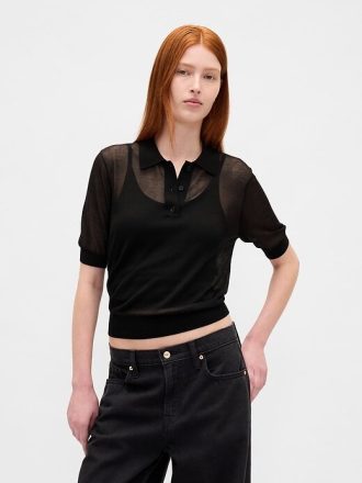 Maglione polo corto trasparente