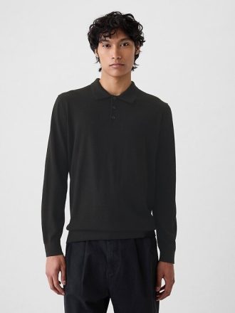 Maglione polo in lana merino