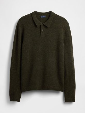 Maglione polo in misto lana merino