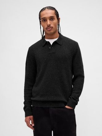 Maglione polo in misto lana merino