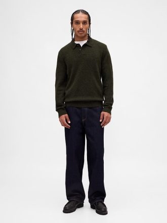 Maglione polo in misto lana merino