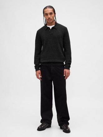 Maglione polo in misto lana merino